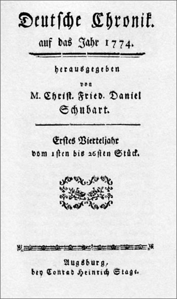 The first edition of Schubart's 'Deutsche Chronik', 1774.