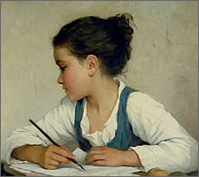Henriette Browne, 'A Girl Writing', c.1870 (detail).